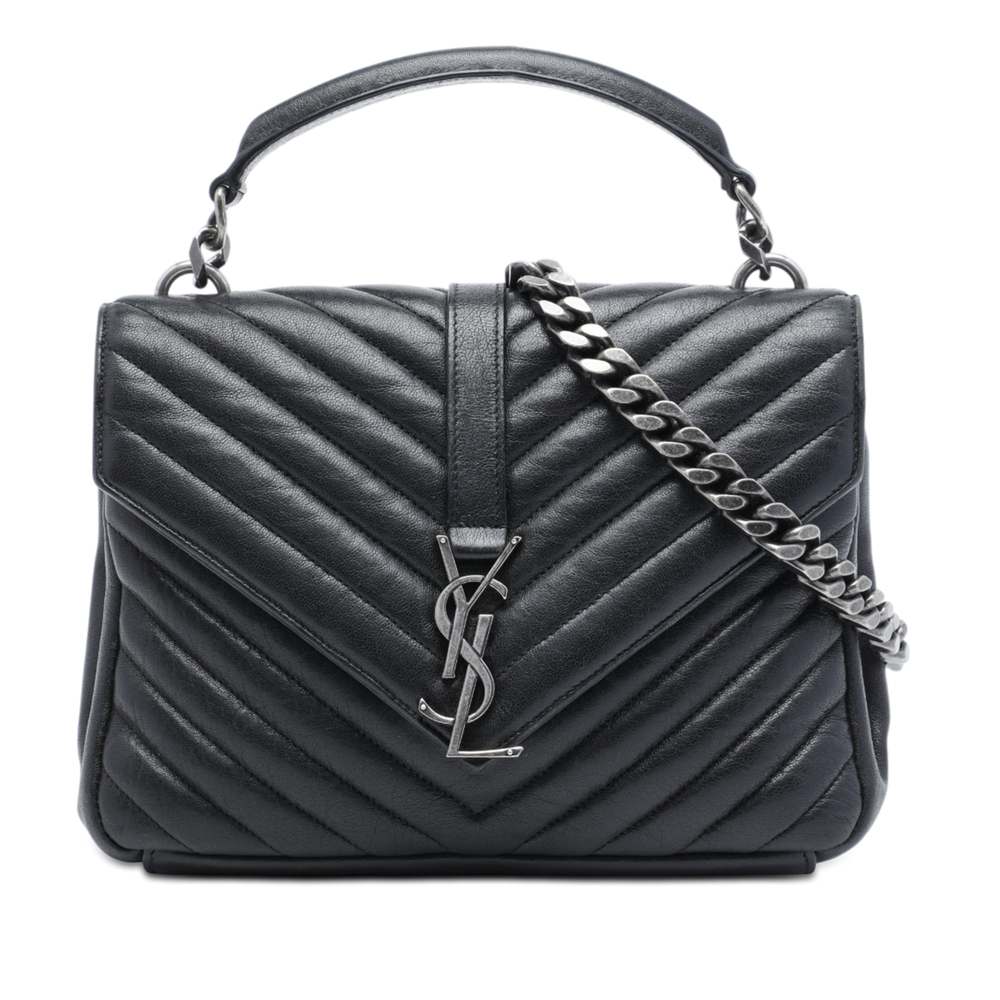 Pre-Loved Saint Laurent Medium Chevron Sheepskin Monogram College Satchel